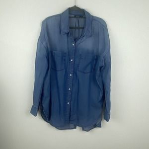ANA A New Approach button up Blouse size L Color Blue Long sleeves Pockets front